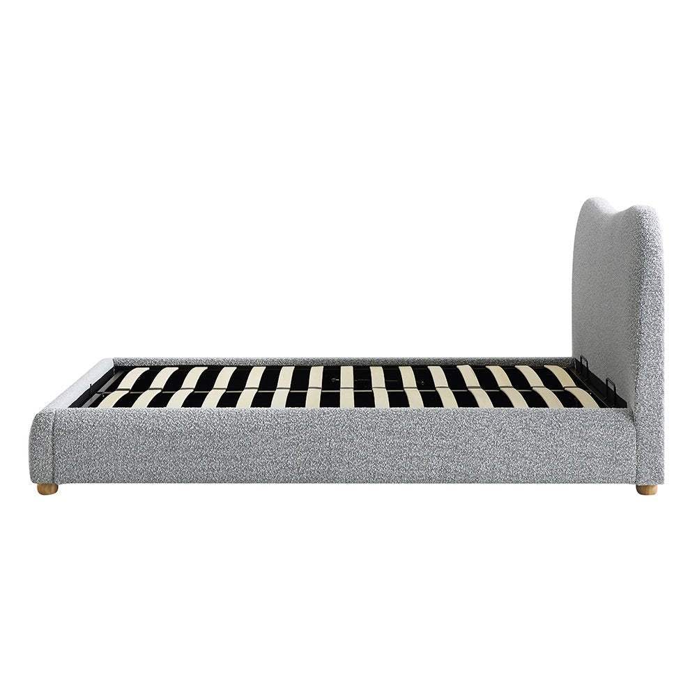 Egerie Curved Headboard Mist Grey Boucle Ottoman Bed with Storage
