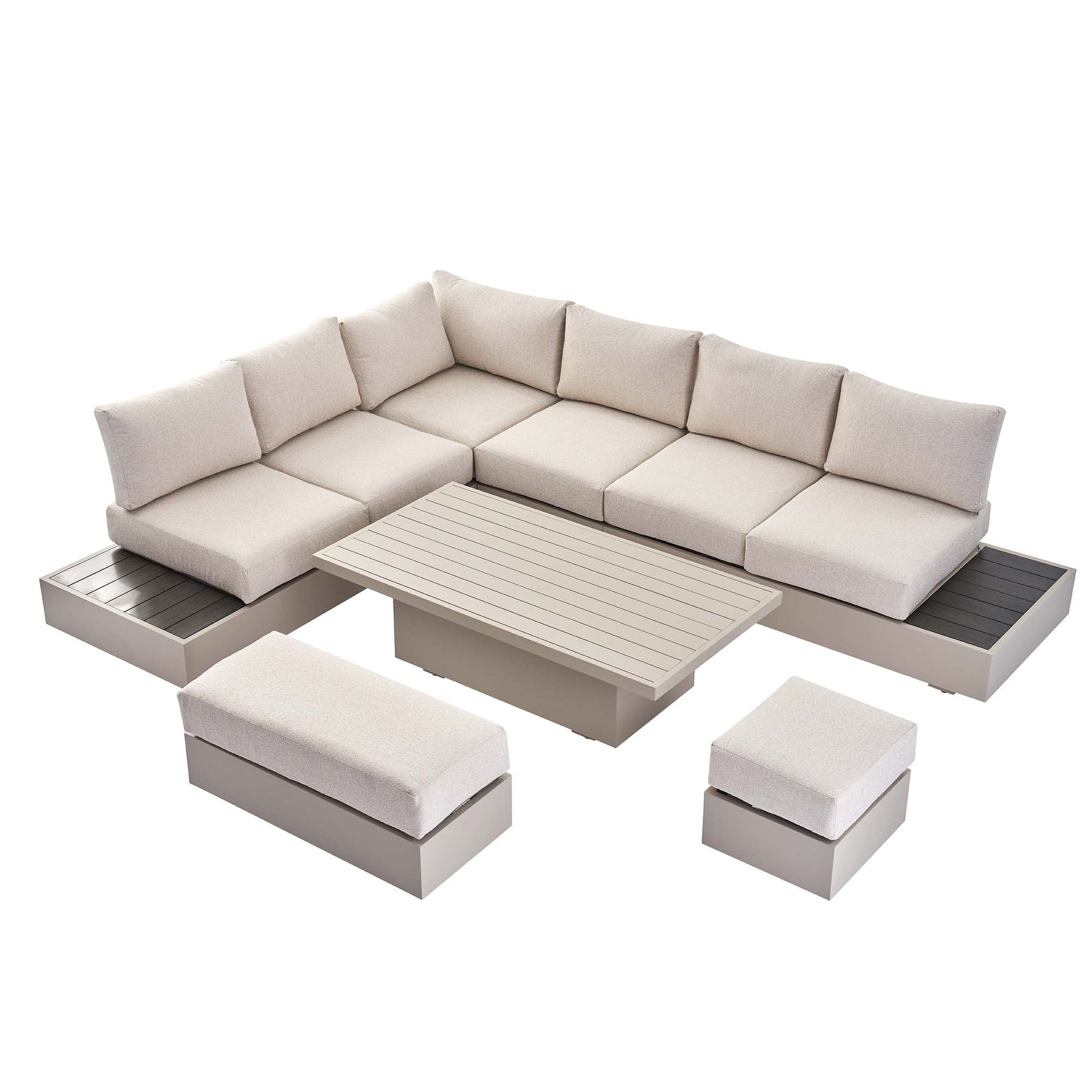 Jardin Aluminium Large Corner Casual Garden Dining Set with Rising Table, Pumice