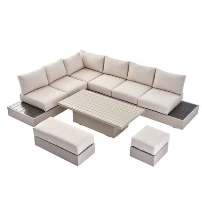 Jardin Aluminium Large Corner Casual Garden Dining Set with Rising Table, Pumice