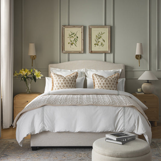 Chilworth Upholstered Ottoman Bed with Storage, Ivory Weave Fabric