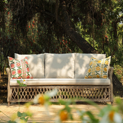 Willowbrook Lattice Weave Rattan 5-Seater Outdoor Sofa Set with Rising Table, Natural