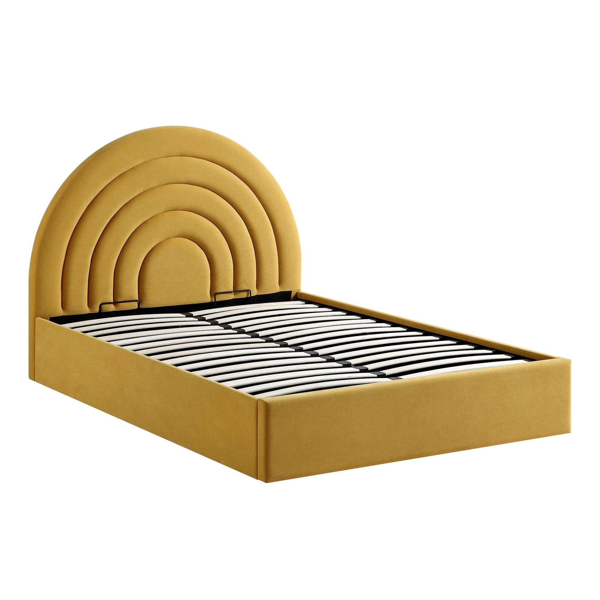 Archer Mustard Yellow Velvet Ottoman Bed with Storage