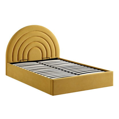 Archer Mustard Yellow Velvet Ottoman Bed with Storage