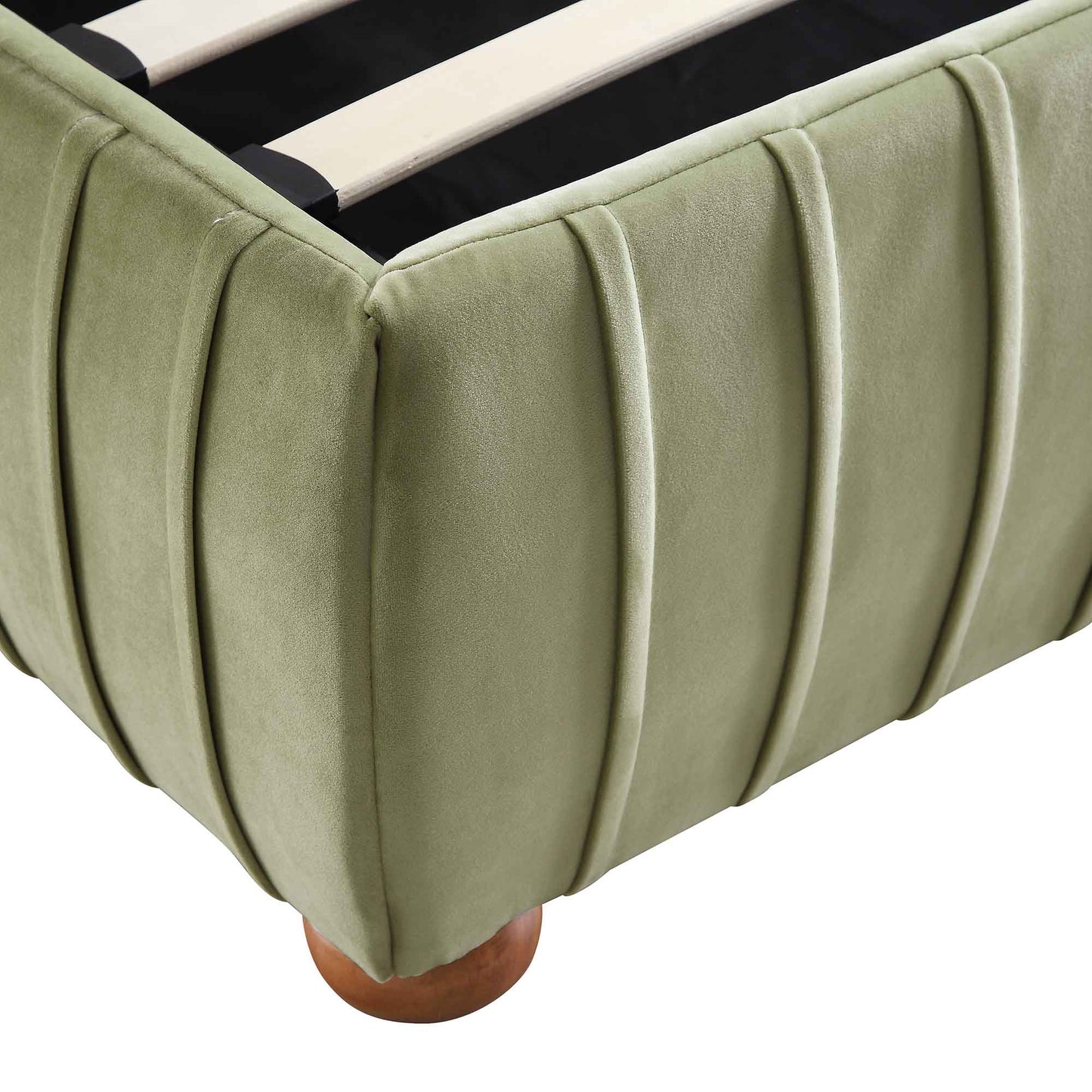 Helia Pleated Ottoman Bed with Storage, Lichen Velvet