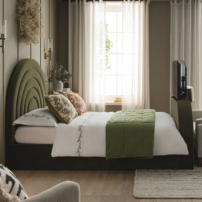 Archer Moss Green Velvet TV Bed with Ottoman Storage