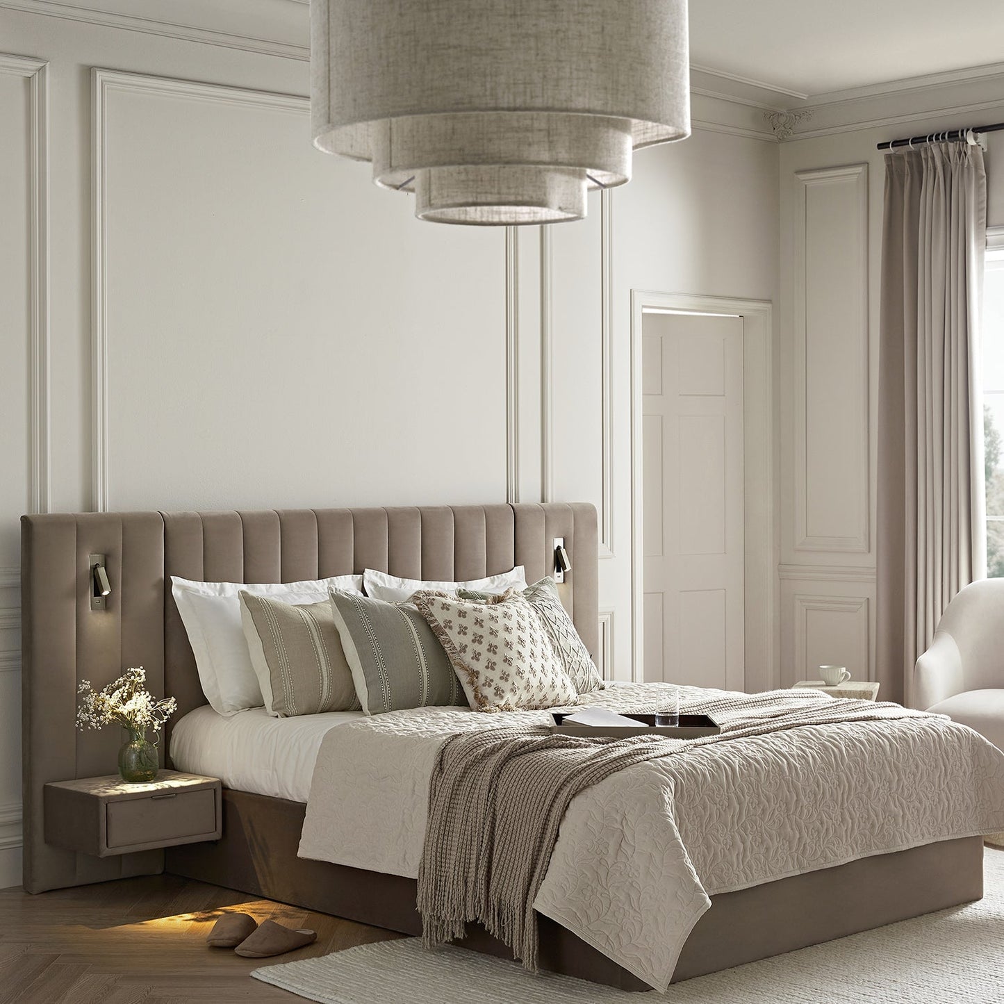 Tremezzo Oversized Ottoman Bed with Storage, Taupe Velvet