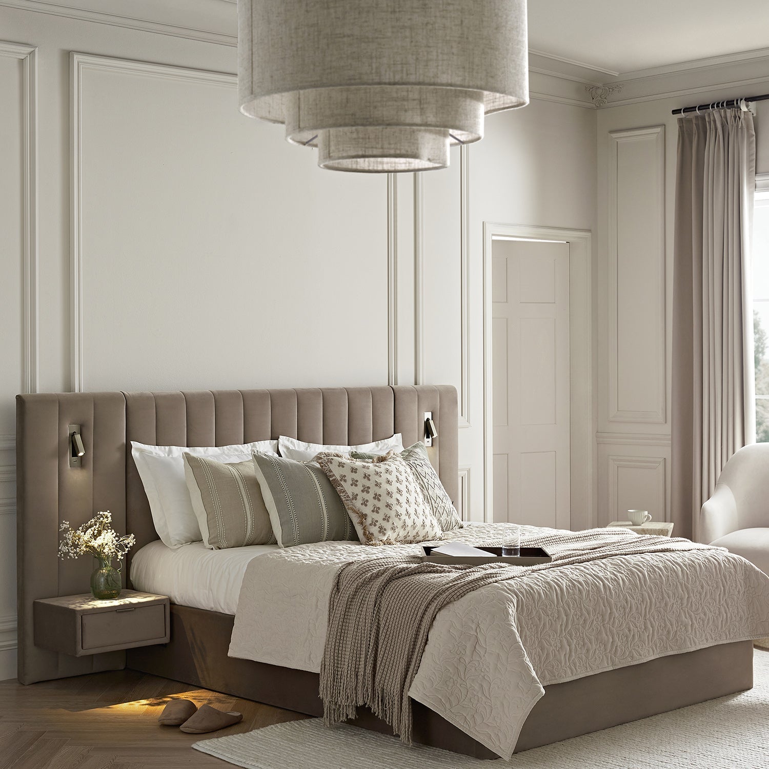 Tremezzo Oversized Ottoman Bed with Storage, Taupe Velvet