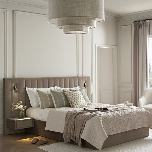 Tremezzo Oversized Ottoman Bed with Storage, Taupe Velvet