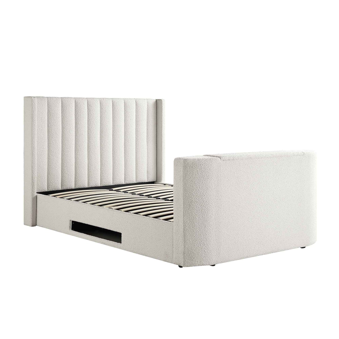 Wilton White Boucle TV Bed with Ottoman Storage