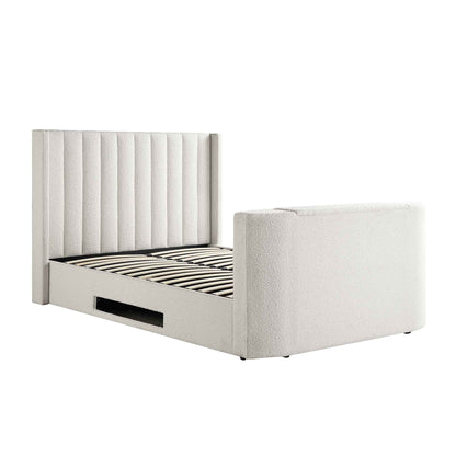 Wilton White Boucle TV Bed with Ottoman Storage
