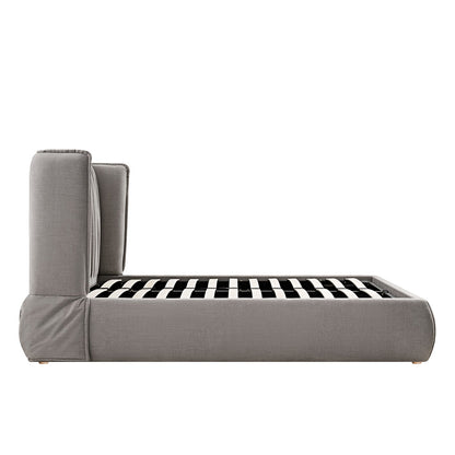 Astrid Ruched Wingback Bed, Soft Grey Chenille