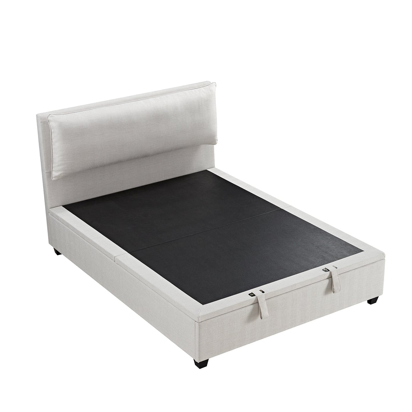 Kricia Upholstered Bed with Storage with Pillow Headboard, Oatmeal Chevron