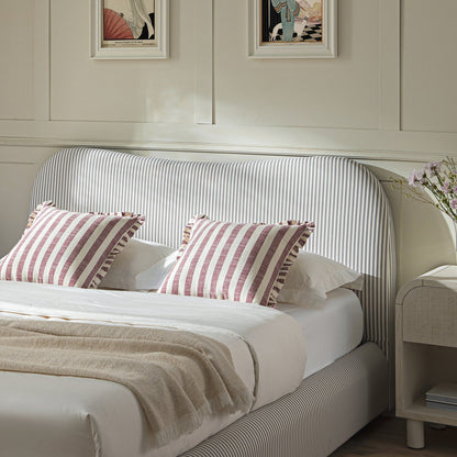 Egerie Curved Headboard Light Taupe Striped Fabric Ottoman Bed with Storage