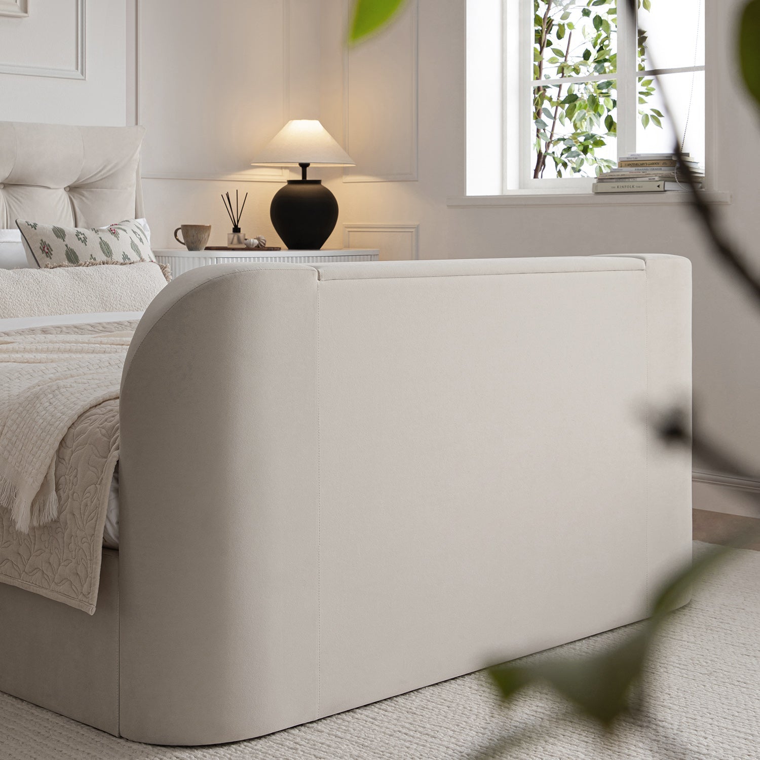 Hadley Champagne Velvet TV Bed with Ottoman Storage