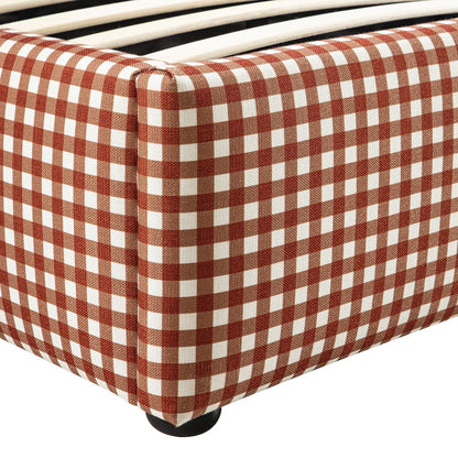 Celeste Upholstered Bed with Storage with Ruffled Headboard, Brick Gingham