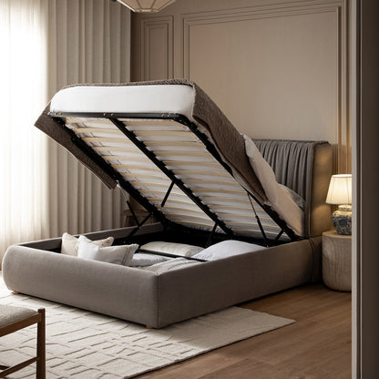 Astrid Ruched Wingback Bed, Soft Grey Chenille