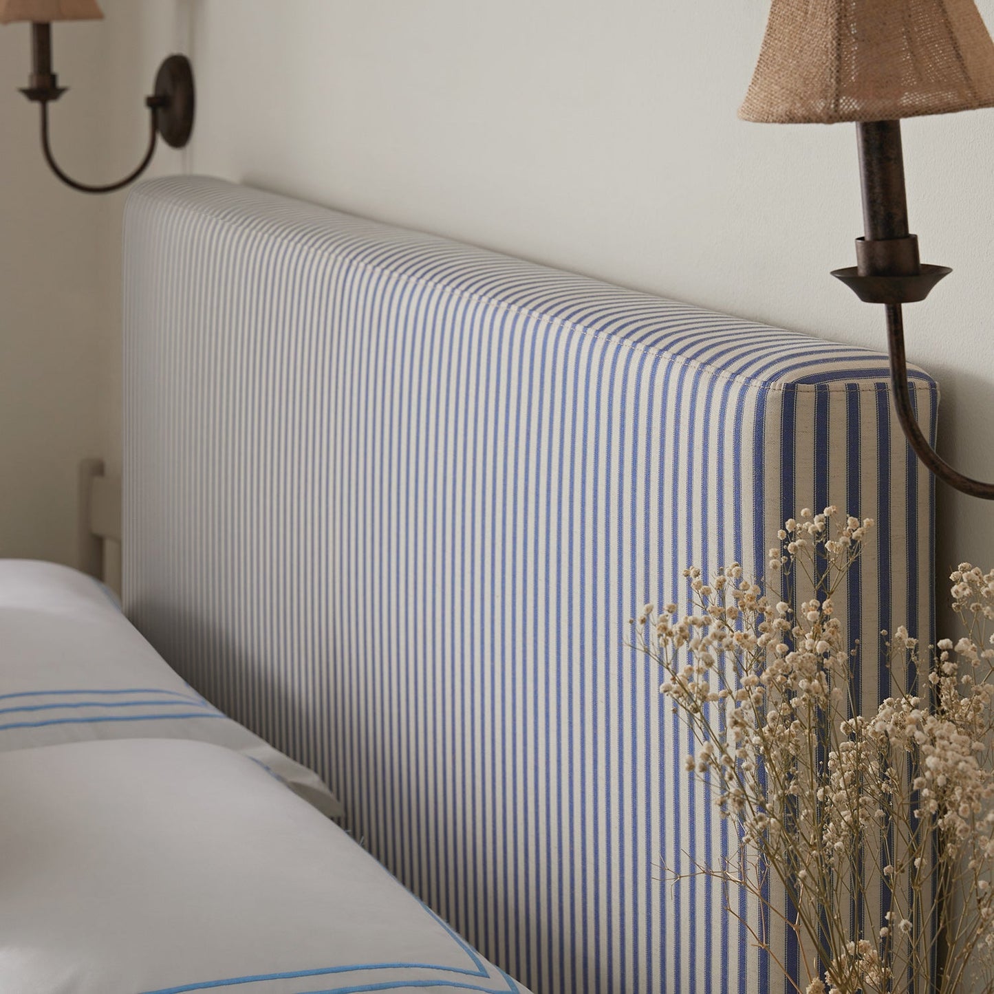Egerton Box-Pleat Ottoman Bed with Storage, Blue Striped Linen