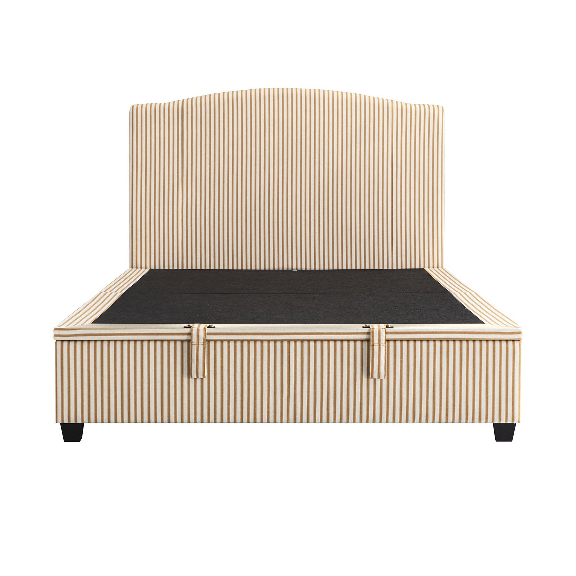 Chilworth Upholstered Ottoman Bed with Storage, Ochre Stripe Linen Blend