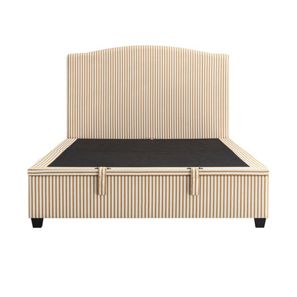 Chilworth Upholstered Ottoman Bed with Storage, Ochre Stripe Linen Blend
