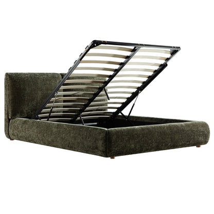 Thera Pillow Headboard Upholstered Bed, Moss Green Chenille