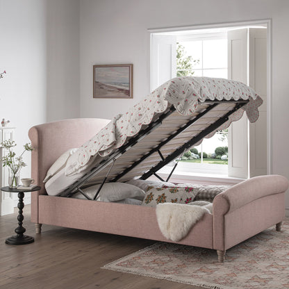 Porchester Ottoman Bed with Storage, Sleigh, Rosewater Pink Fabric