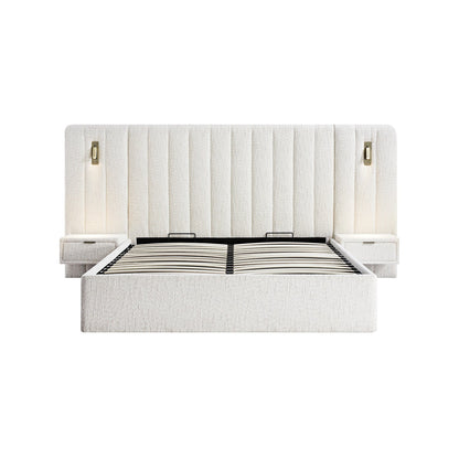 Tremezzo Oversized Ottoman Bed with Storage, Beige Textured Fabric