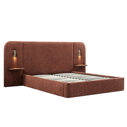 Della Extended Headboard Bed with Storage, Burnt Brick Chenille