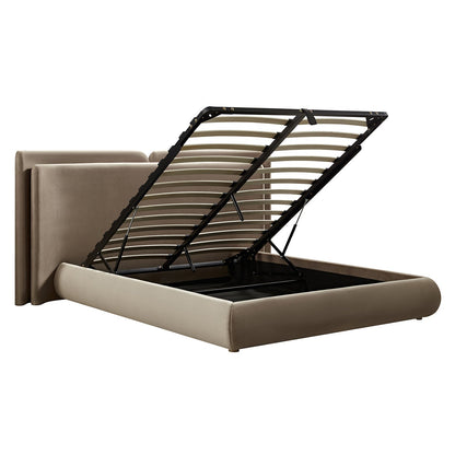 Jolene Layered Wingback Bed with Storage, Taupe Velvet