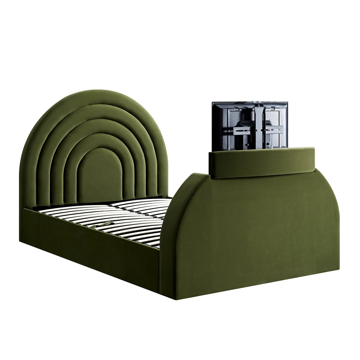 Archer Moss Green Velvet TV Bed with Ottoman Storage