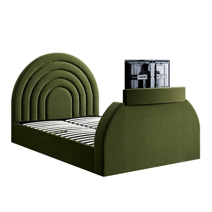 Archer Moss Green Velvet TV Bed with Ottoman Storage