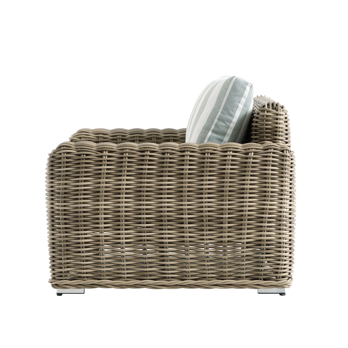 Bellagio Round Wicker Outdoor 1-Seater Sofa, Natural with Sage Stripes