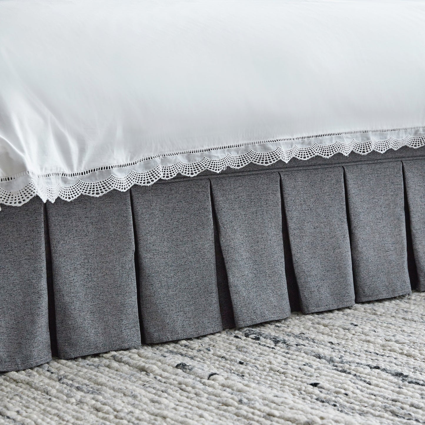 Egerton Box-Pleat Ottoman Bed with Storage, Charcoal Brushed Fabric