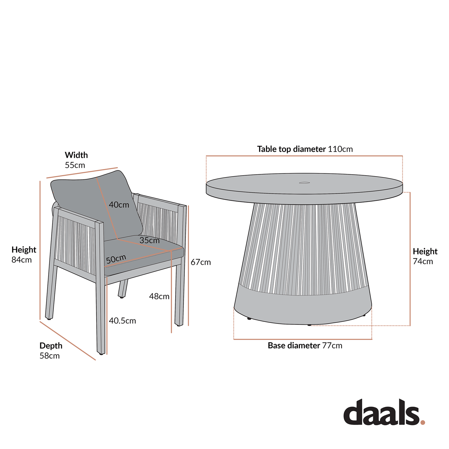 Pedra Rope and Aluminium Outdoor 4-Seater Round Dining Set, Natural