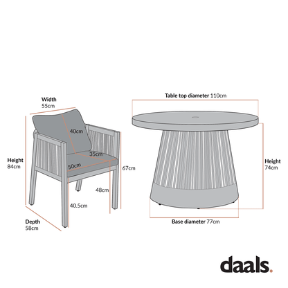 Pedra Rope and Aluminium Outdoor 4-Seater Round Dining Set, Natural