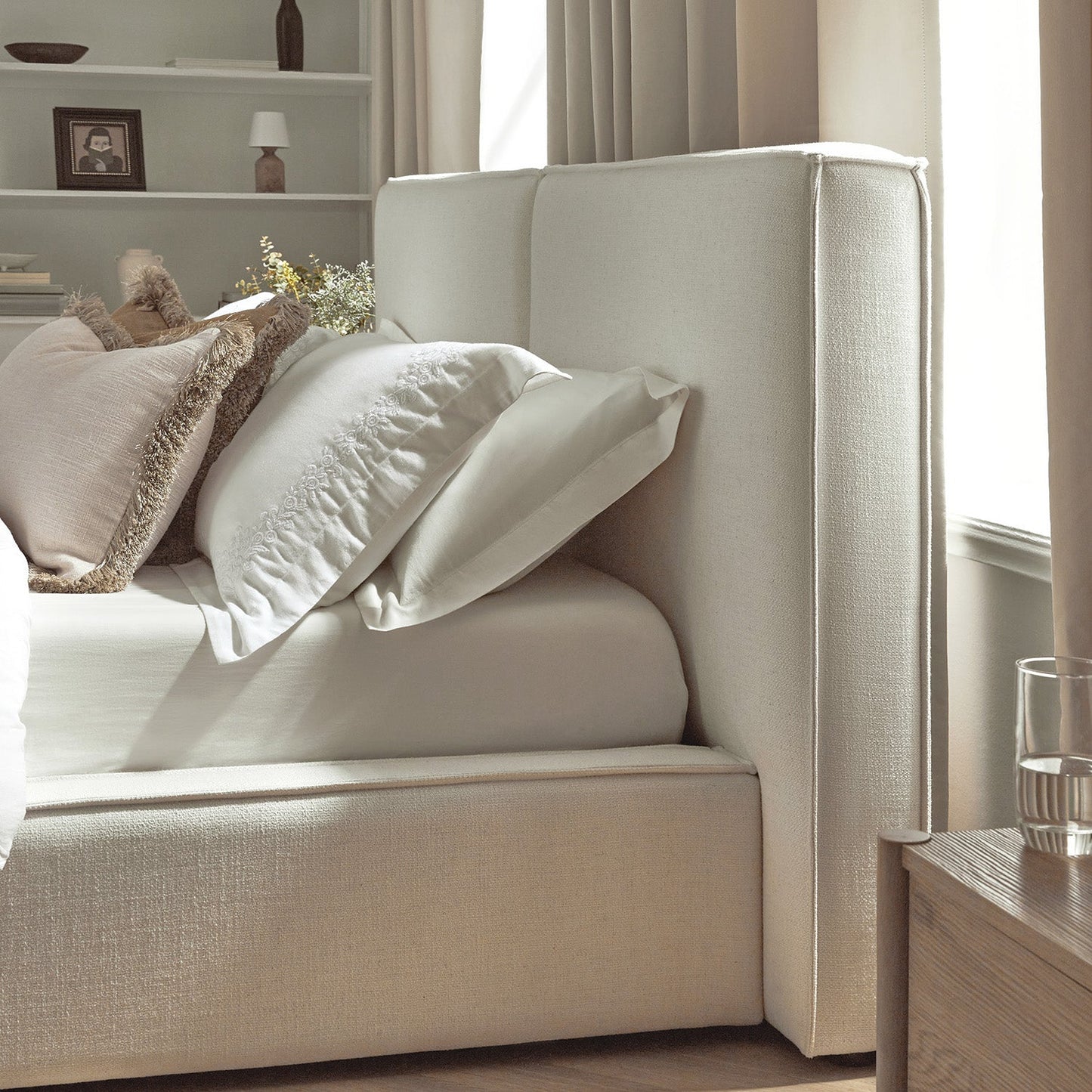 Claudine Ottoman Bed with Storage, Beige Linen
