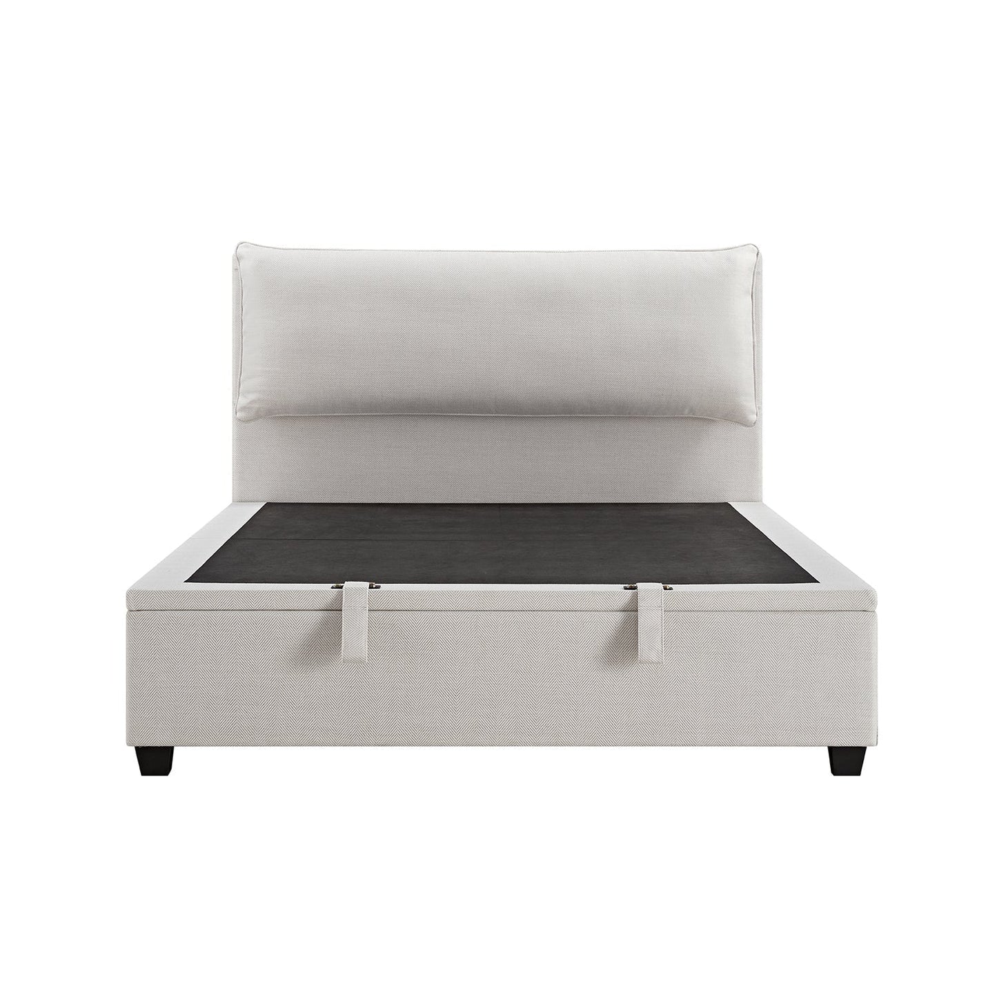 Kricia Upholstered Bed with Storage with Pillow Headboard, Oatmeal Chevron