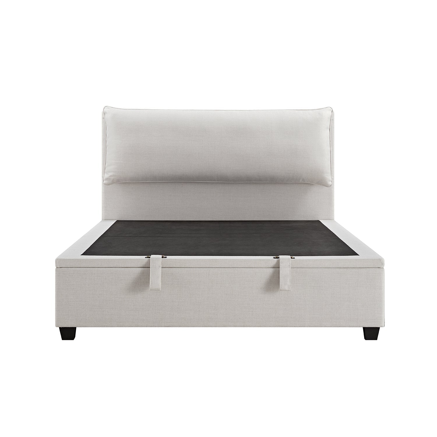 Kricia Upholstered Bed with Storage with Pillow Headboard, Oatmeal Chevron