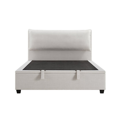 Kricia Upholstered Bed with Storage with Pillow Headboard, Oatmeal Chevron