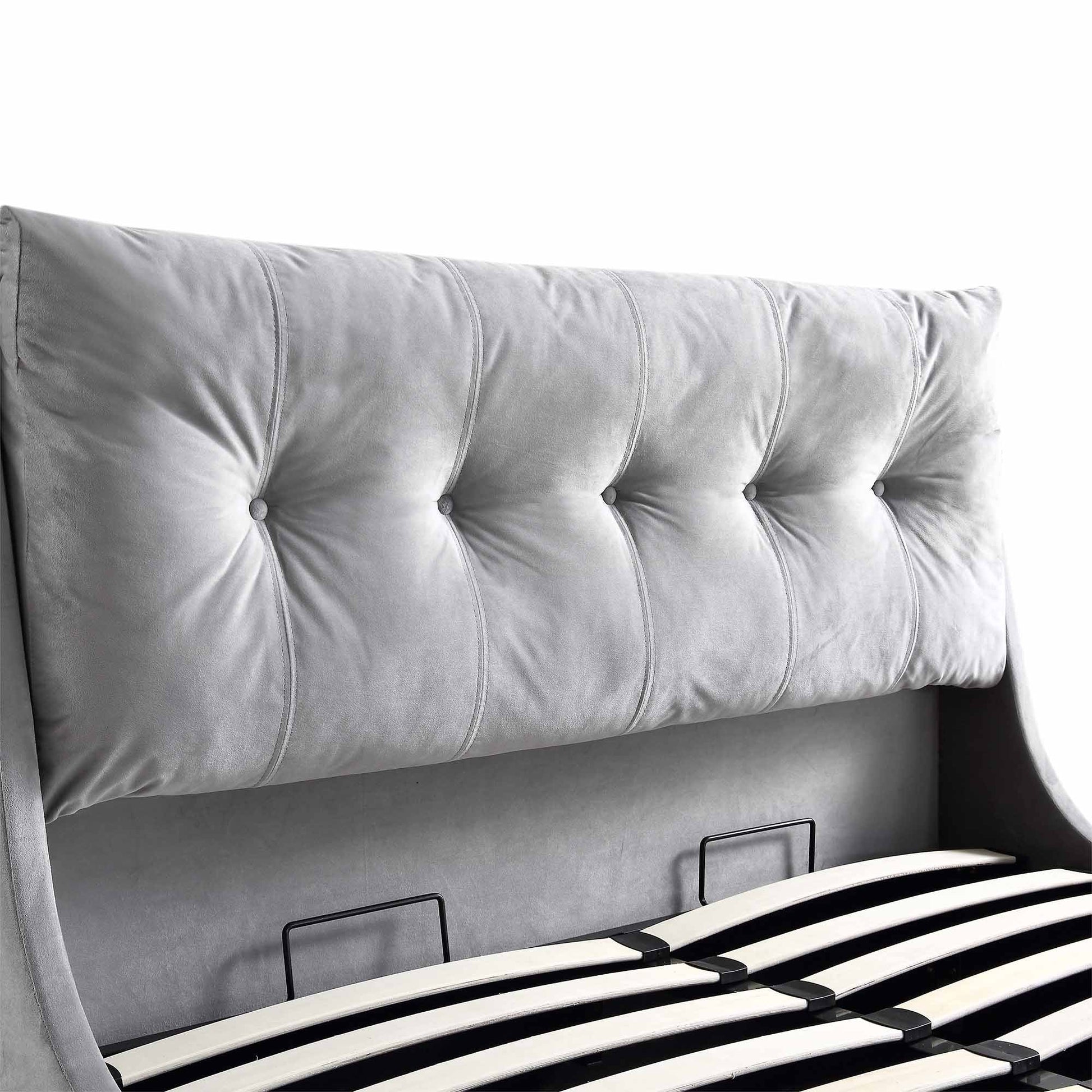 Hadley Grey Velvet Ottoman Bed with Storage