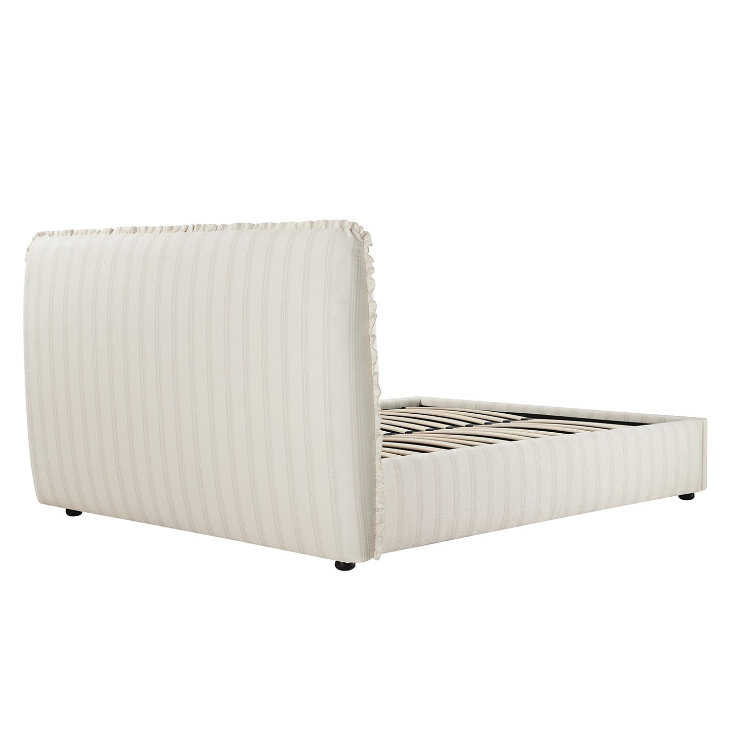 Celeste Upholstered Bed with Storage with Ruffled Headboard, Seashell Stripe