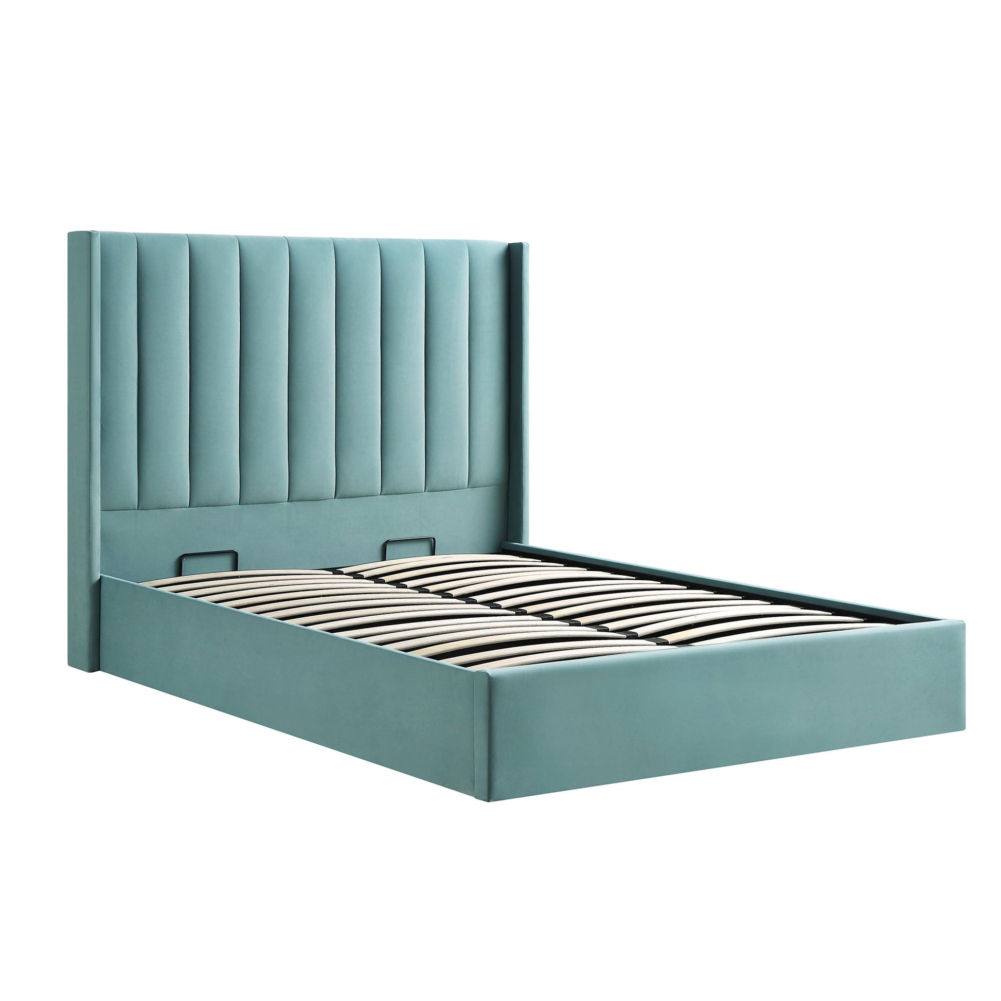Wilton Seafoam Blue Velvet Ottoman Bed with Storage