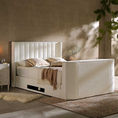 Wilton White Boucle TV Bed with Ottoman Storage