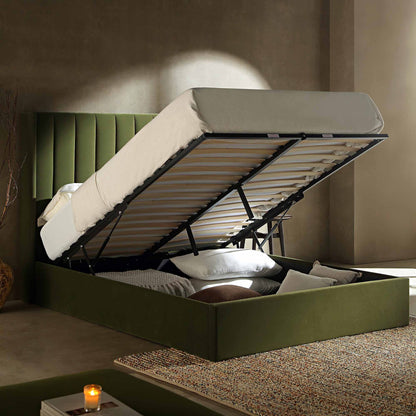 Wilton Moss Green Velvet Ottoman Bed with Storage