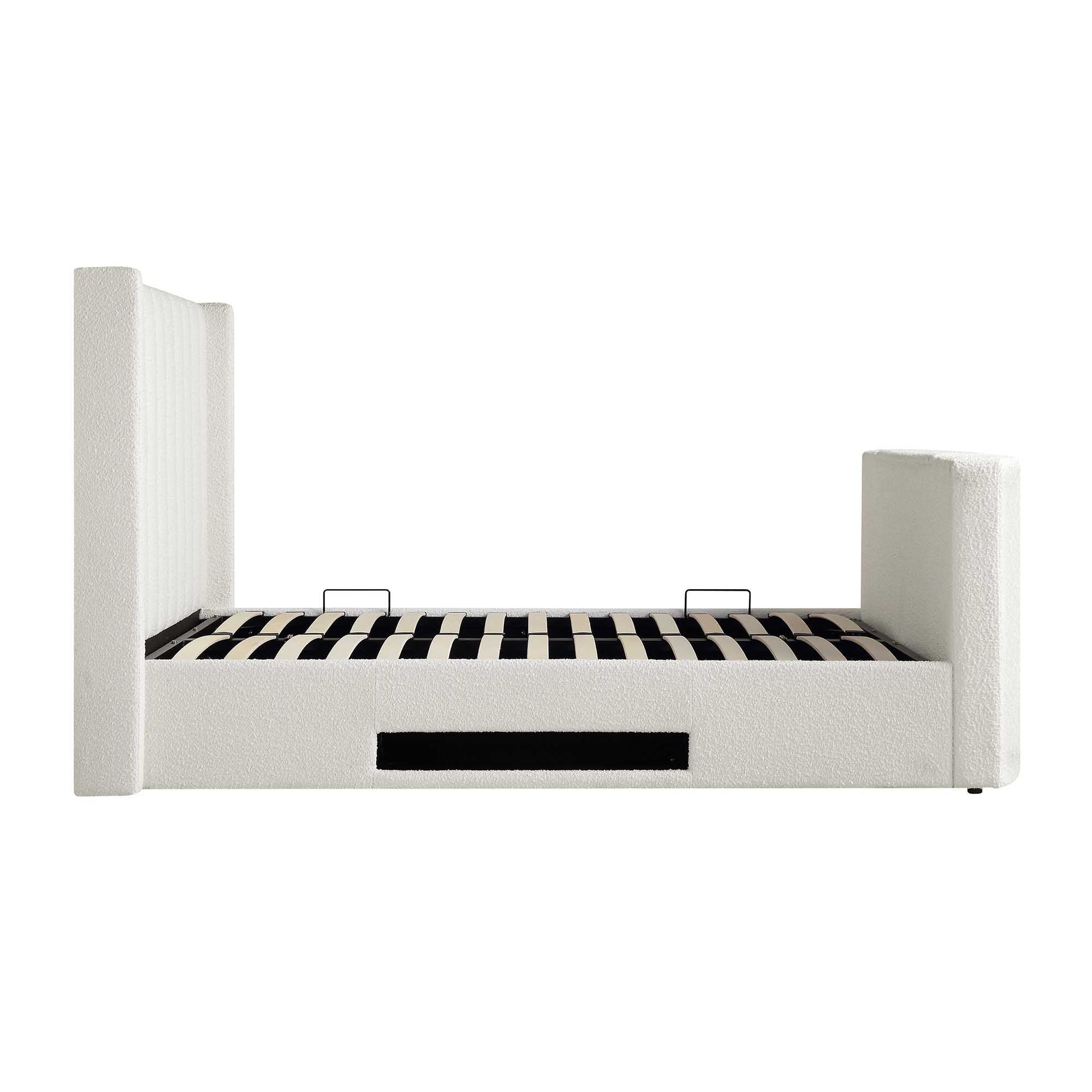Wilton White Boucle TV Bed with Ottoman Storage