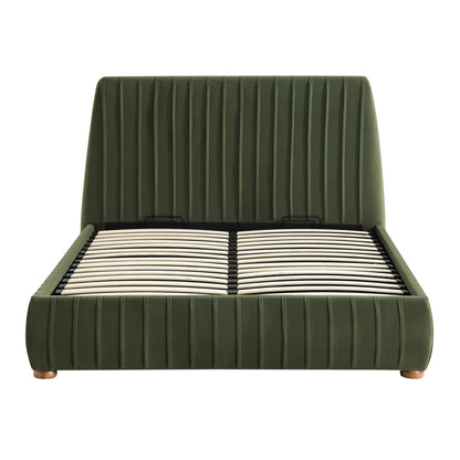 Helia Pleated Ottoman Bed with Storage, Moss Green Velvet