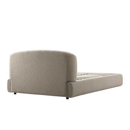Constance Winged Headboard Ottoman Bed with Storage, Light Taupe Boucle