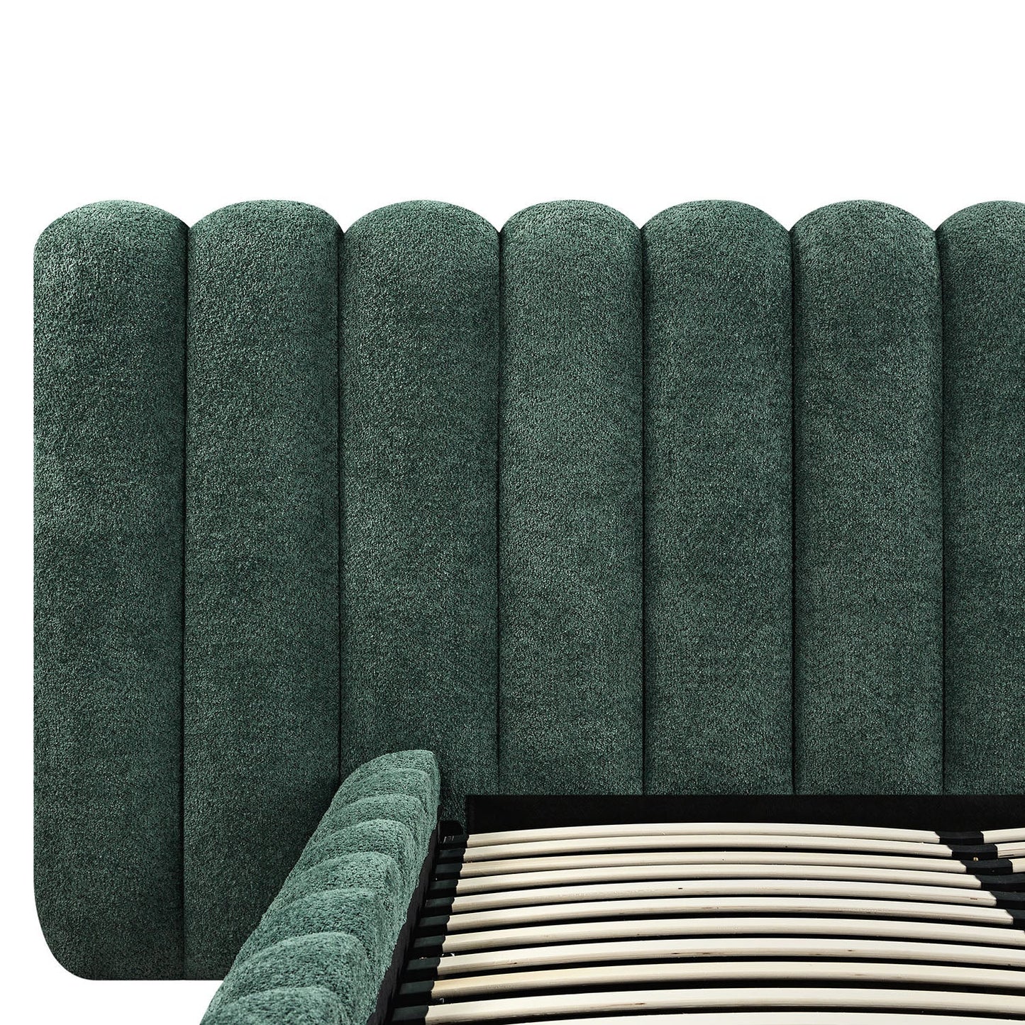 Sebastian Grand Bed with Storage, Forest Green Teddy Bouclé