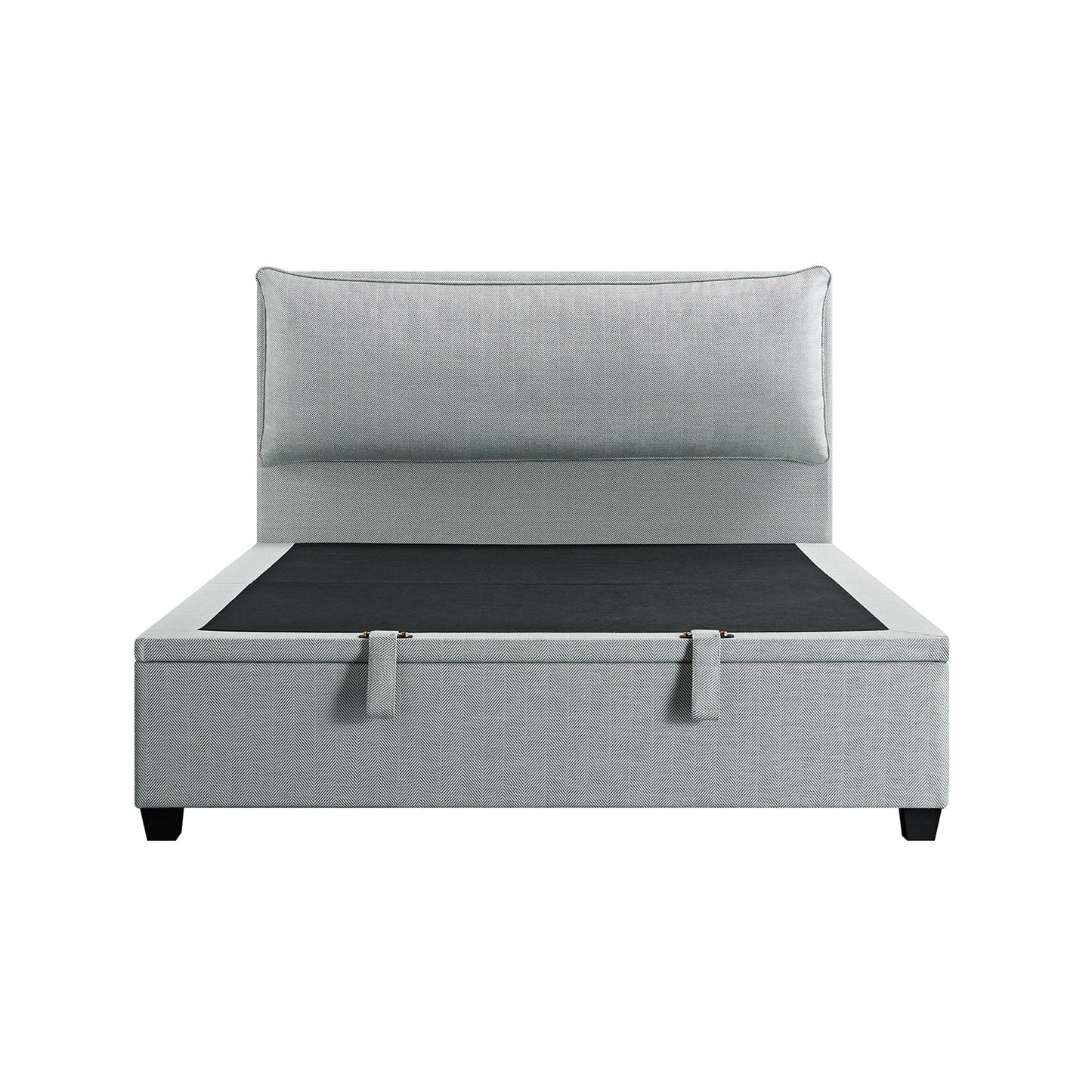 Kricia Upholstered Bed with Storage with Pillow Headboard, Slate Blue Chevron