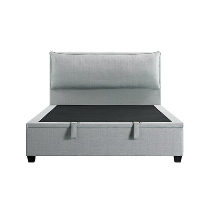 Kricia Upholstered Bed with Storage with Pillow Headboard, Slate Blue Chevron