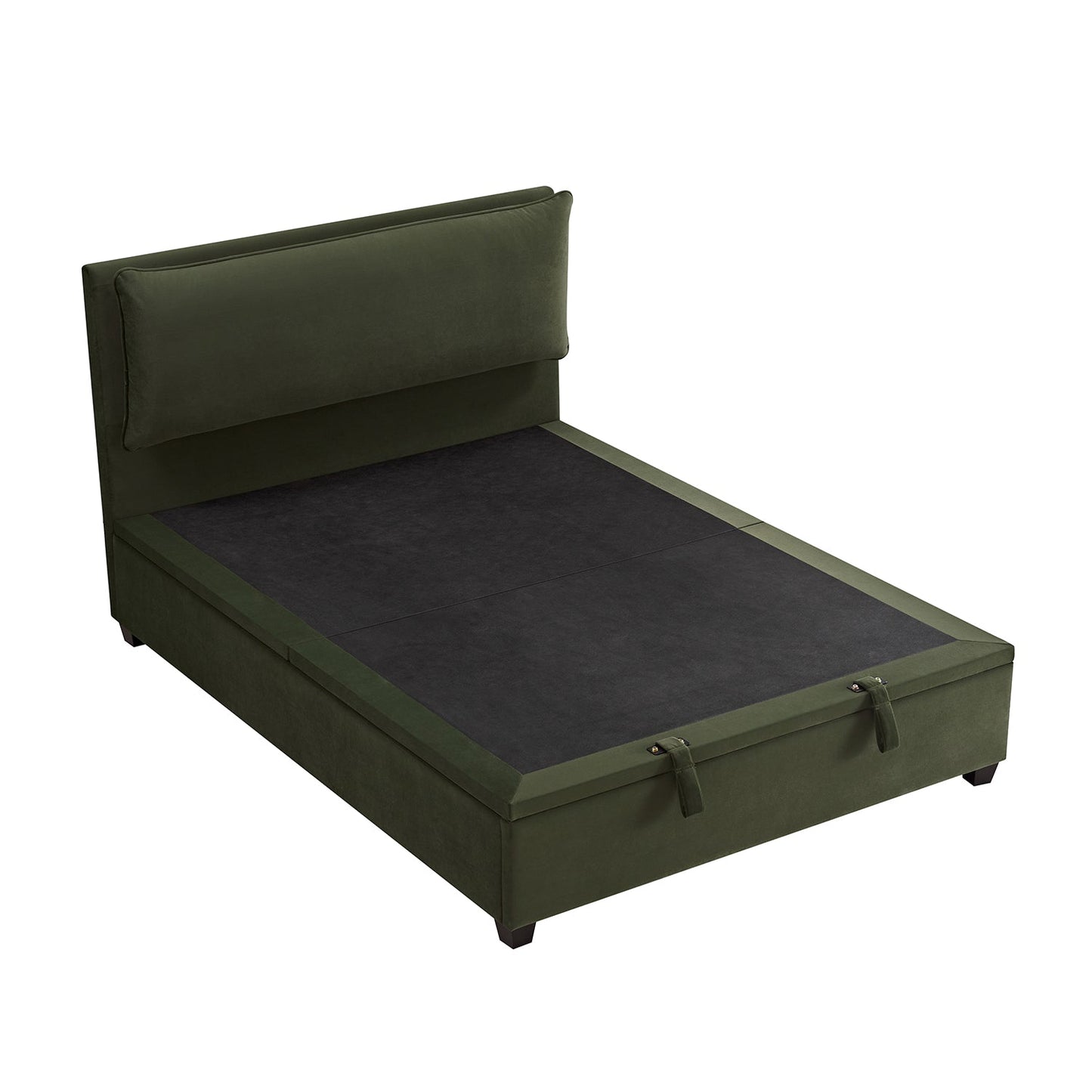 Kricia Upholstered Bed with Storage with Pillow Headboard, Moss Green Velvet